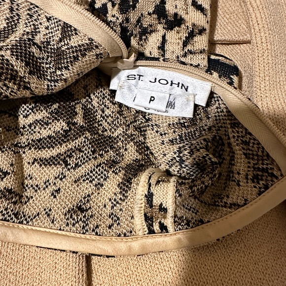 St. John Collection Camel Double-Breasted Blazer with leopard print shell. - Picture 3 of 12